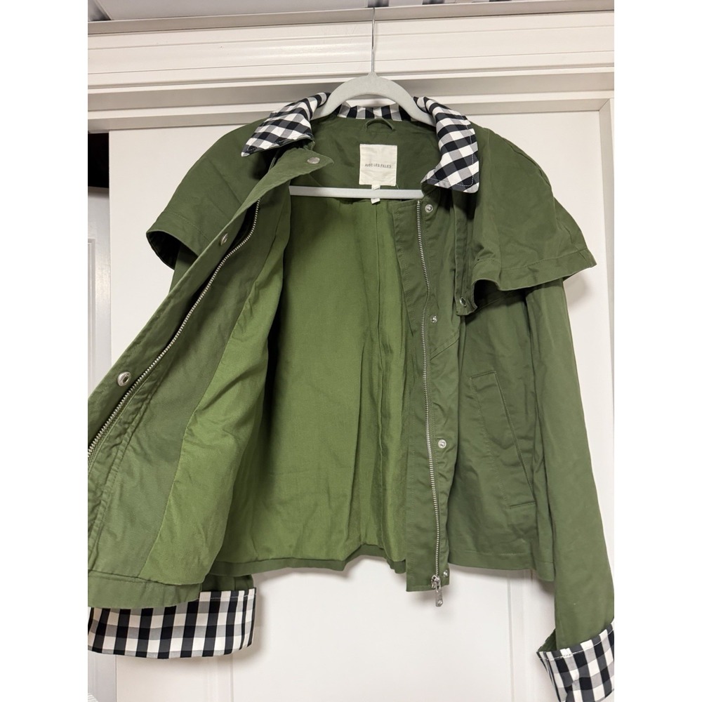 Anthropologie Avec Les Filles Gingham Trim Cape Jacket Size L NWT - Picture 4 of 10